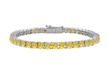 Yellow Sapphire Prong Set Tennis Bracelet in 14K White Gold 10.00 Carat TGW