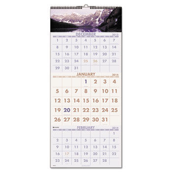 Recycled Scenic 3-Month Wall Calendar, 12 1/4 x 27, 2013-2015