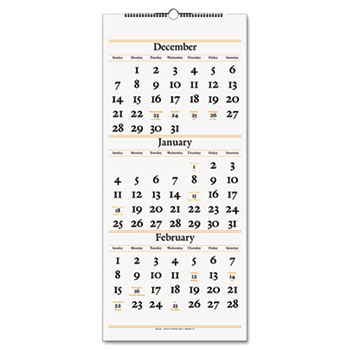 Recycled Three-Month Reference Wall Calendar, 12 1/4 x 27, 2013-2015