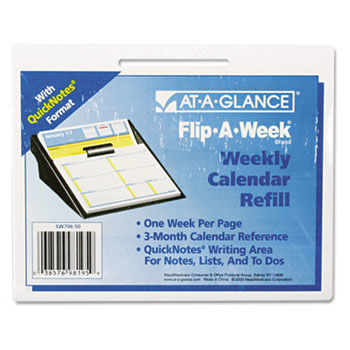 Flip-A-Week Desk Calendar Refill with QuickNotes Format, 5 5/8"" x 7"", 2014