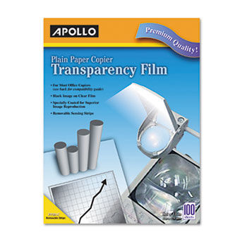 Plain Paper Copier Transparency Film, Removable Sensing Stripe, Clear, 100/Box