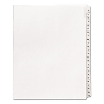 Allstate-Style Legal Side Tab Dividers, 25-Tab, 76-100, Letter, White, 25/Set