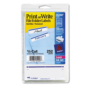 Print or Write File Folder Labels, 11/16 x 3-7/16, White/Dark Blue Bar, 252/Pack