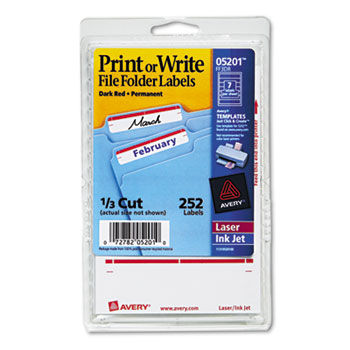 Print or Write File Folder Labels, 11/16 x 3-7/16, White/Dark Red Bar, 252/Pack