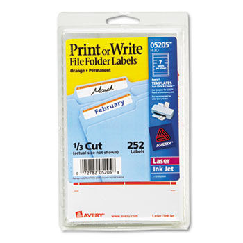 Print or Write File Folder Labels, 11/16 x 3-7/16, White/Orange Bar, 252/Pack