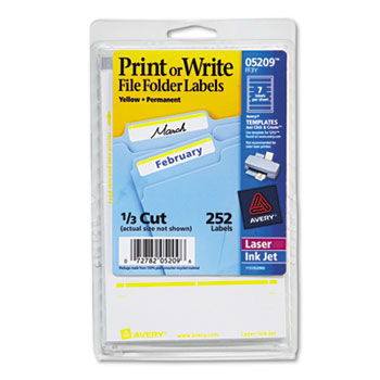 Print or Write File Folder Labels, 11/16 x 3-7/16, White/Yellow Bar, 252/Pack