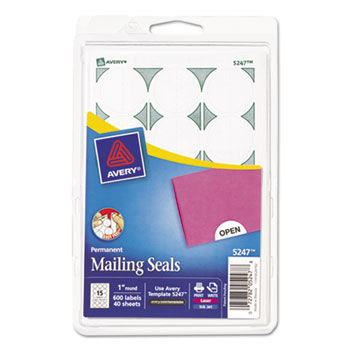 Print or Write Mailing Seals, 1in dia., White, 600/Pack