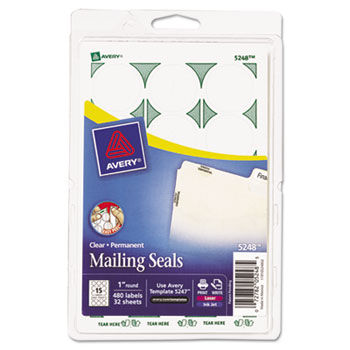 Print or Write Mailing Seals, 1in dia., Clear, 480/Pack