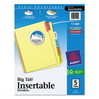 WorkSaver Big Tab Reinforced Dividers, Multicolor Tabs, 5-Tab, Ltr, Buff, 1/Set