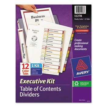 Ready Index Contents Dividers, 12-Tab, 1-12, Letter, Multicolor, 12/Set