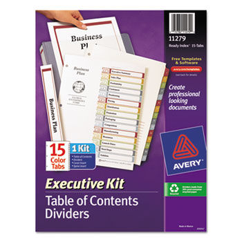 Ready Index Contents Dividers, 15-Tab, 1-15, Letter, Multicolor, 15/Set