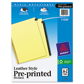 Gold Reinforced Leather Tab Dividers, 25-Tab, A-Z, Letter, Black, 25/Set