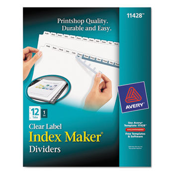 Index Maker Clear Label Dividers, 12-Tab, Letter, White