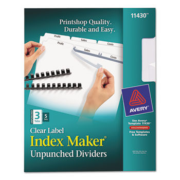 Index Maker Clear Label Unpunched Divider, 3-Tab, Letter, White, 5 Sets