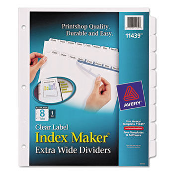 Index Maker Extra-Wide Clear Label Dividers, 8-Tab, 11 1/4 x 9 1/4, White