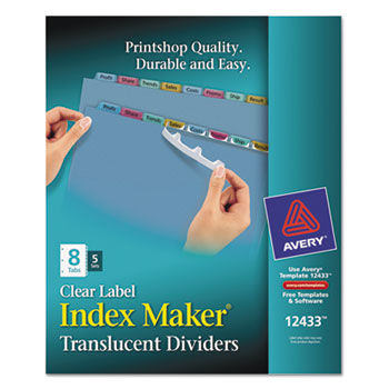 Index Maker Clear Label Punched Dividers, Multicolor 8-Tab, Letter, 5 Sets/Pack