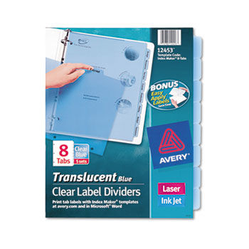 Index Maker Clear Label Punched Dividers, Blue 8-Tab, Letter, 5 Sets/Pack