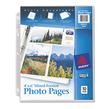 Photo Pages for Six 4 x 6 Mixed Format Photos, 3-Hole Punched, 10/Pack