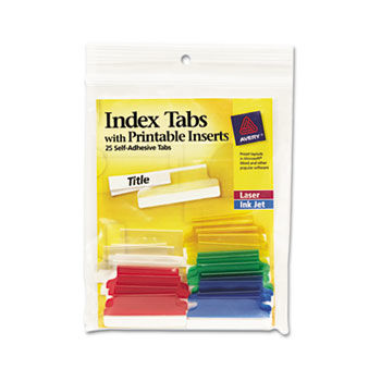 Self-Adhesive Tabs, Printable Inserts, 1 1/2 Inch, Assorted Tab, White, 25/Pack