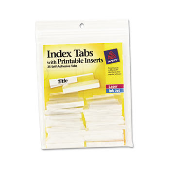 Self-Adhesive Tabs with Printable Inserts, 1 1/2 Inch, Clear Tab, White 25/Pack