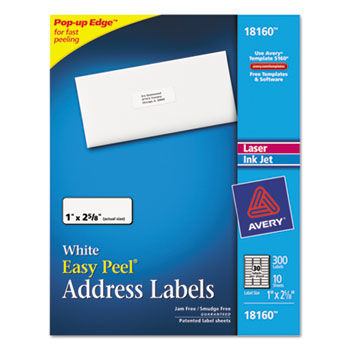 Inkjet Address Labels, 1 x 2-5/8, White, 300/Pack