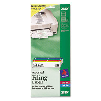 File Folder Labels on Mini-Sheets, 2/3 x 3-7/16, Assorted, 300/Pack