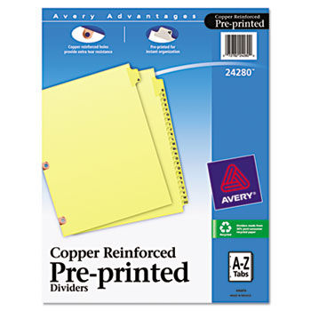 Copper Reinforced Laminated Tab Dividers, 25-Tab, A-Z, Letter, Buff, 25/Set