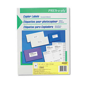 Pres-A-Ply Copier Labels, 1 x 2-3/4, White, 3300/Box