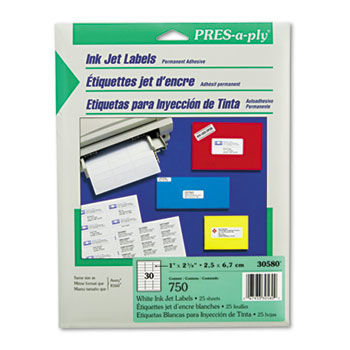 Pres-A-Ply Inkjet Address Labels, 1 x 2-5/8, White, 750/Pack