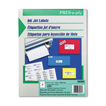 Pres-A-Ply 6-Up Inkjet Address Labels, 3-1/3 x 4, White, 600/Box