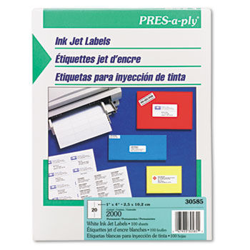 Pres-A-Ply 20-Up Address Inkjet Labels, 1 x 4, White, 2000/Box