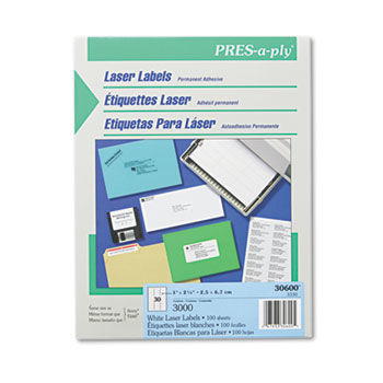 Pres-A-Ply Laser Address Labels, 1 x 2-5/8, White, 3000/Box