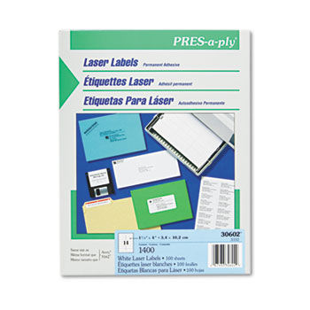 Pres-A-Ply Laser Address Labels, 1-1/3 x 4, White, 1400/Box