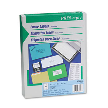 Pres-A-Ply Laser Address Labels, 1 x 2-5/8, White, 7500/Box