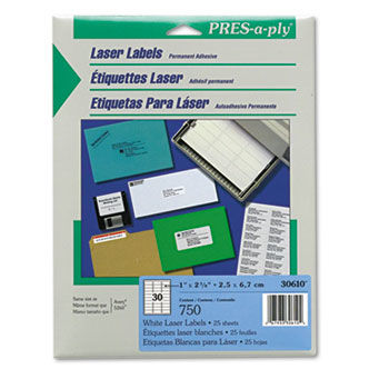 Pres-A-Ply Laser Address Labels, 1 x 2-5/8, White, 750/Pack