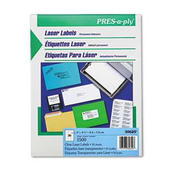 Pres-A-Ply Laser Address Labels, 1 x 2-5/6, Clear, 1500/Box