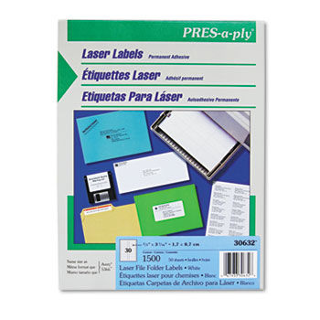 Pres-A-Ply Laser File Folder Labels, 2/3 x 3 7/16, White, 1500/Box