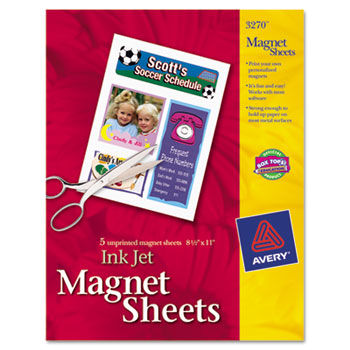 Printable Inkjet Magnet Sheets, 8-1/2 x 11, White, 5/Pack