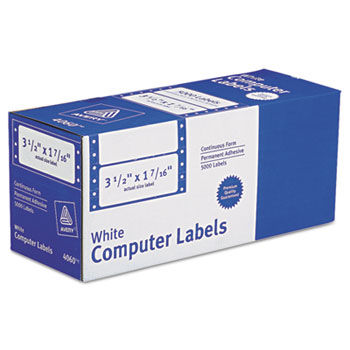 Dot Matrix Printer Address Labels, 1 Across, 1-7/16 x 3-1/2, White, 5000/Box