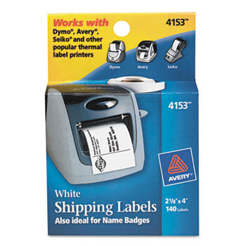 Shipping Labels, 2-1/8 x 4, White, 140/Roll, 1 Roll/Box