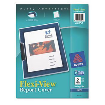 Flexi-View Cover, Swing Clip, Letter, Holds 25 Pages, Clear/Navy, 2/Pack