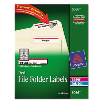 Self-Adhesive Laser/Inkjet File Folder Labels, White, Red Border, 1500/Box