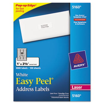 Easy Peel Laser Address Labels, 1 x 2-5/8, White, 3000/Box