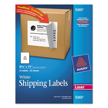 Shipping Labels with TrueBlock Technology, 8-1/2 x 11, White, 25/Pack