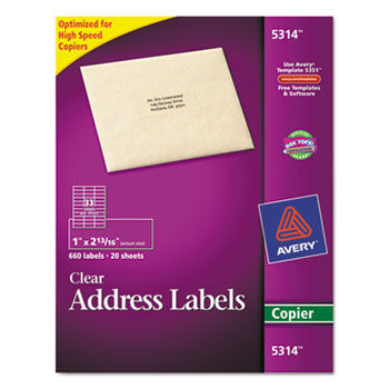 Self-Adhesive Mailing Labels for Copiers, 1 x 2-13/16, Clear, 660/Pack