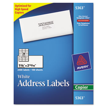 Self-Adhesive Address Labels for Copiers, 1-3/8 x 2-13/16, White, 2400/Box