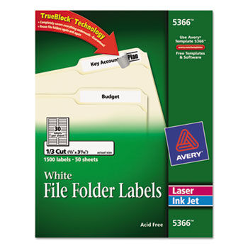 Permanent Self-Adhesive Laser/Inkjet File Folder Labels, White, 1500/Box