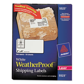 White Weatherproof Laser Shipping Labels, 2 x 4, 500/Pack