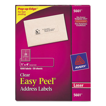 Easy Peel Laser Mailing Labels, 1 x 4, Clear, 1000/Box