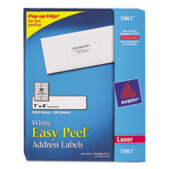 Easy Peel Laser Address Labels, 1 x 4, White, 5000/Box